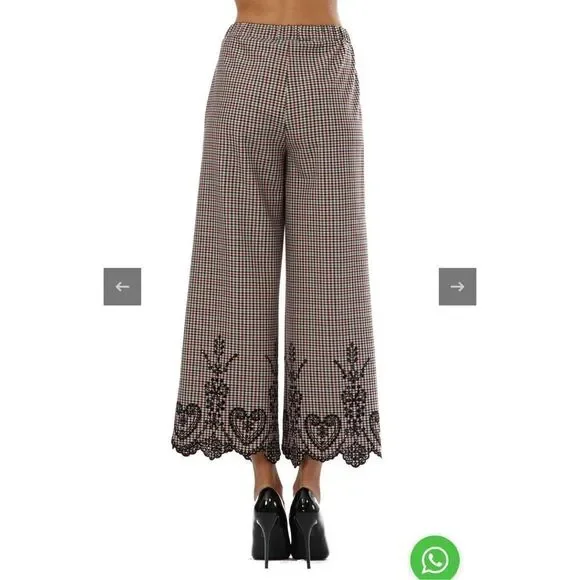Sfizio Houndstooth Embroidered Eyelet Hem Wide Leg Pants Work Trousers 4 - Picture 2 of 16